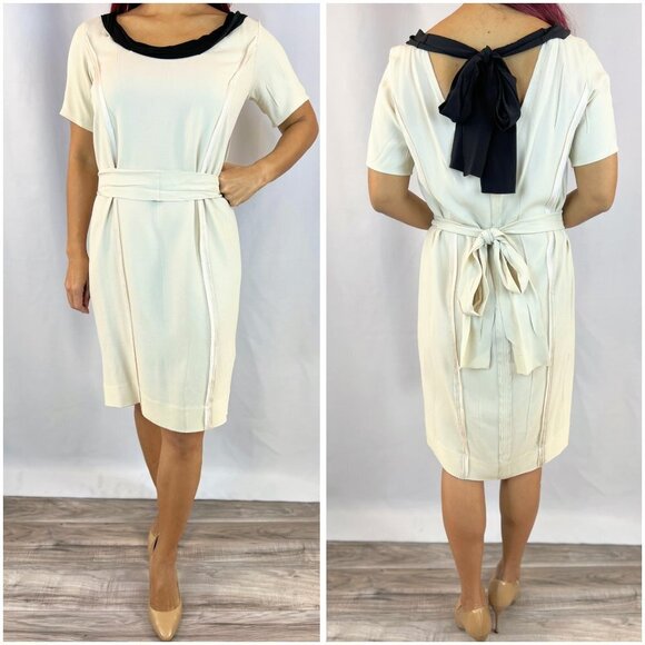 PRADA Beige Ivory Black Viscose Silk Shift Dress $2600 - Picture 1 of 13